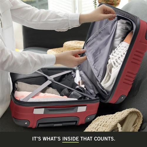 Carry-on expandable suitcase with wheels, red, 28 inches