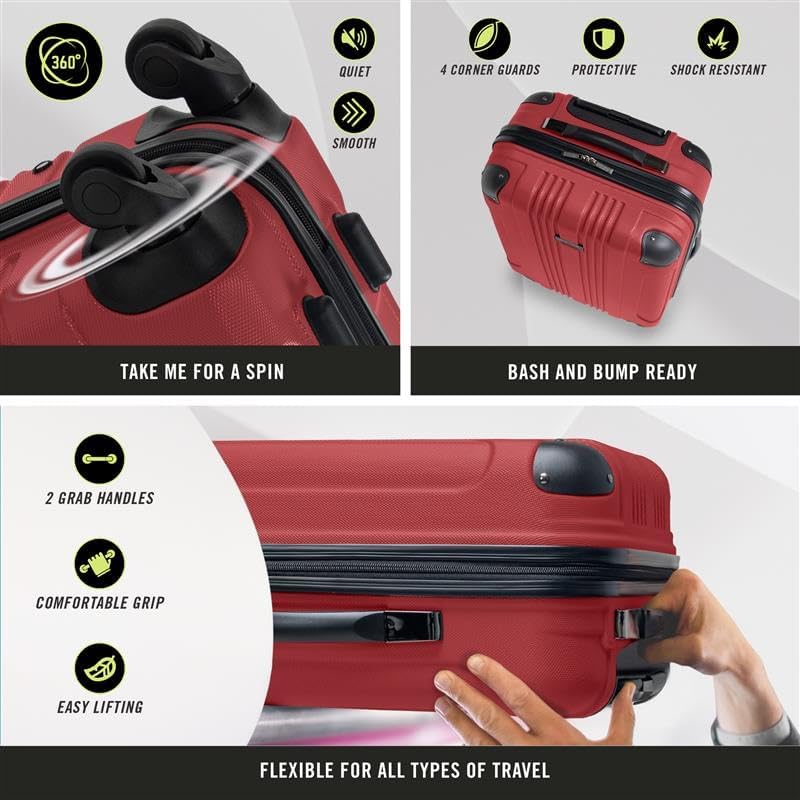 Carry-on expandable suitcase with wheels, red, 28 inches