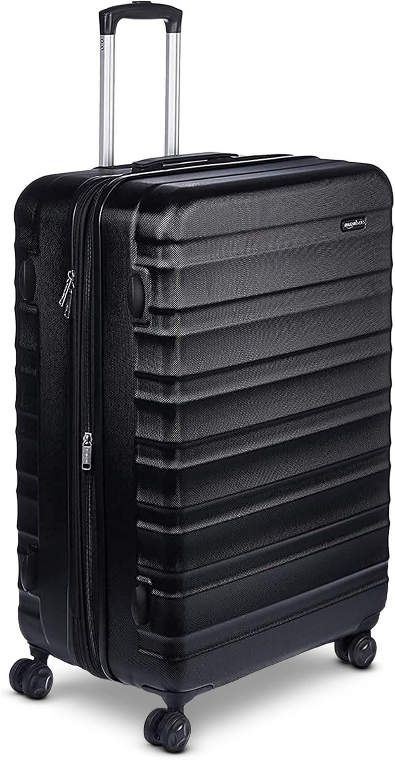 Carry-on expandable suitcase with wheels, black, 28 inches