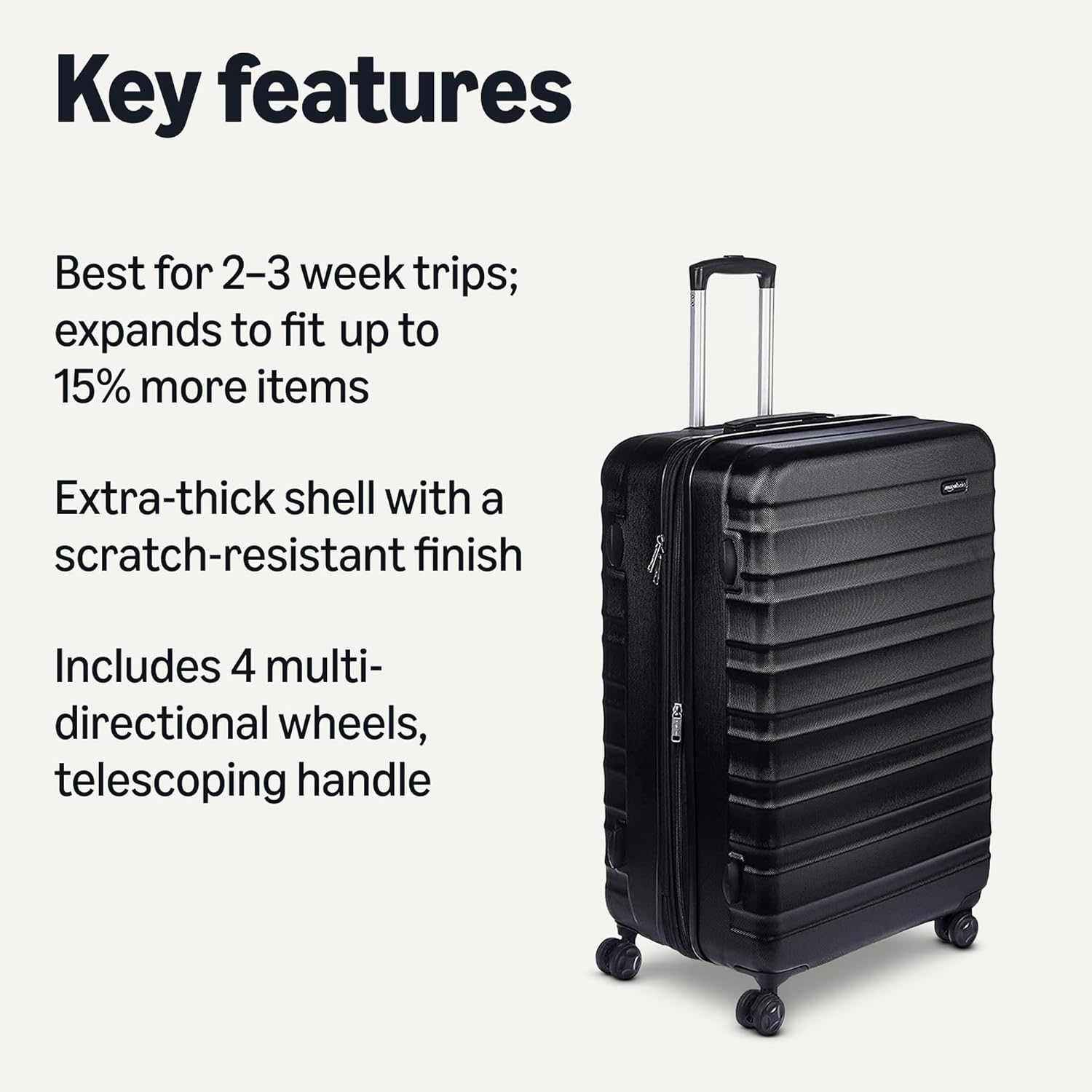 Carry-on expandable suitcase with wheels, black, 28 inches