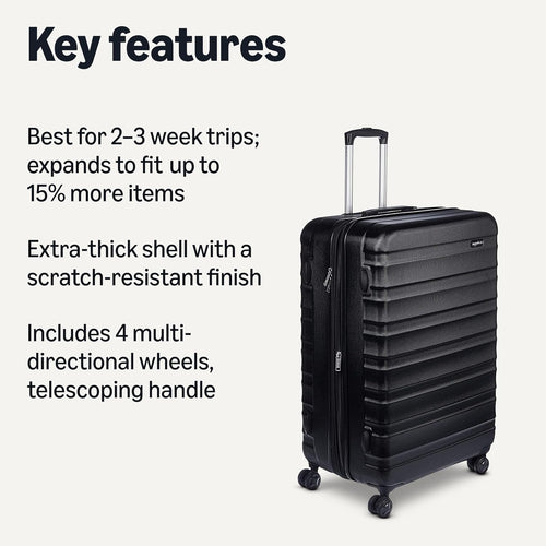 Carry-on expandable suitcase with wheels, black, 28 inches