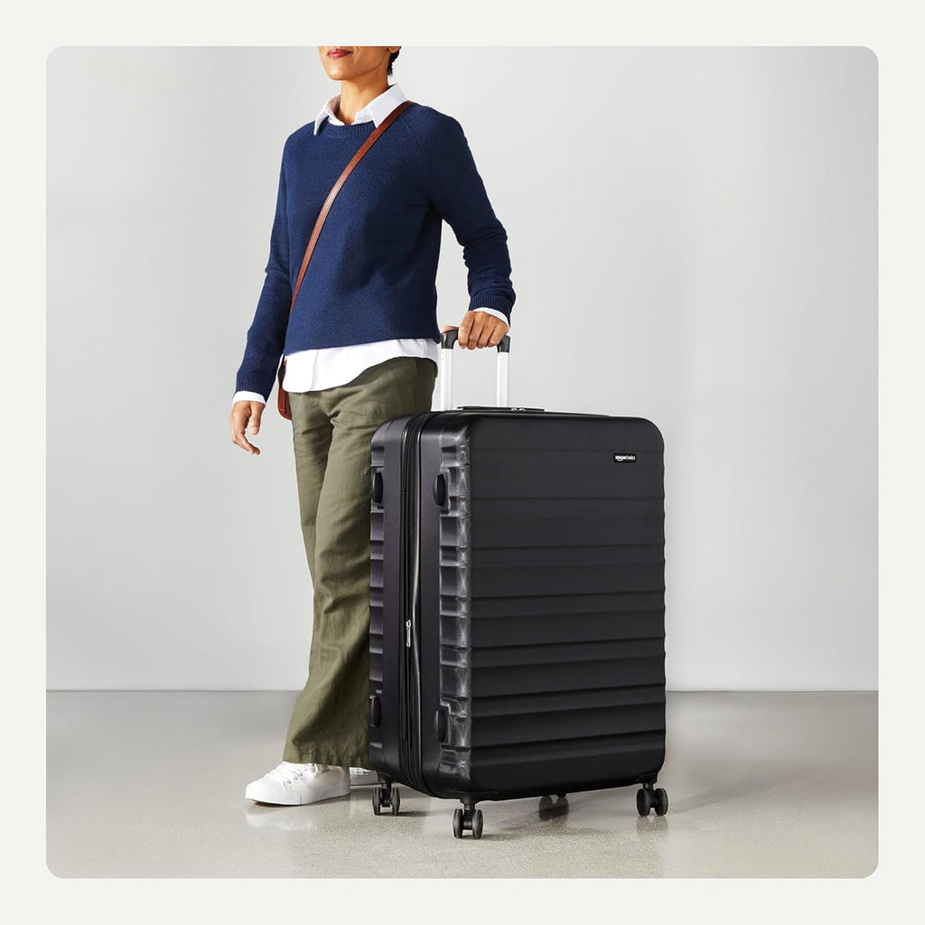 Carry-on expandable suitcase with wheels, black, 28 inches