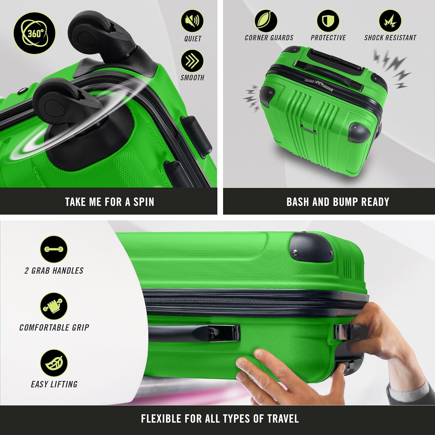 Carry-on expandable suitcase with wheels, green, 28 inches