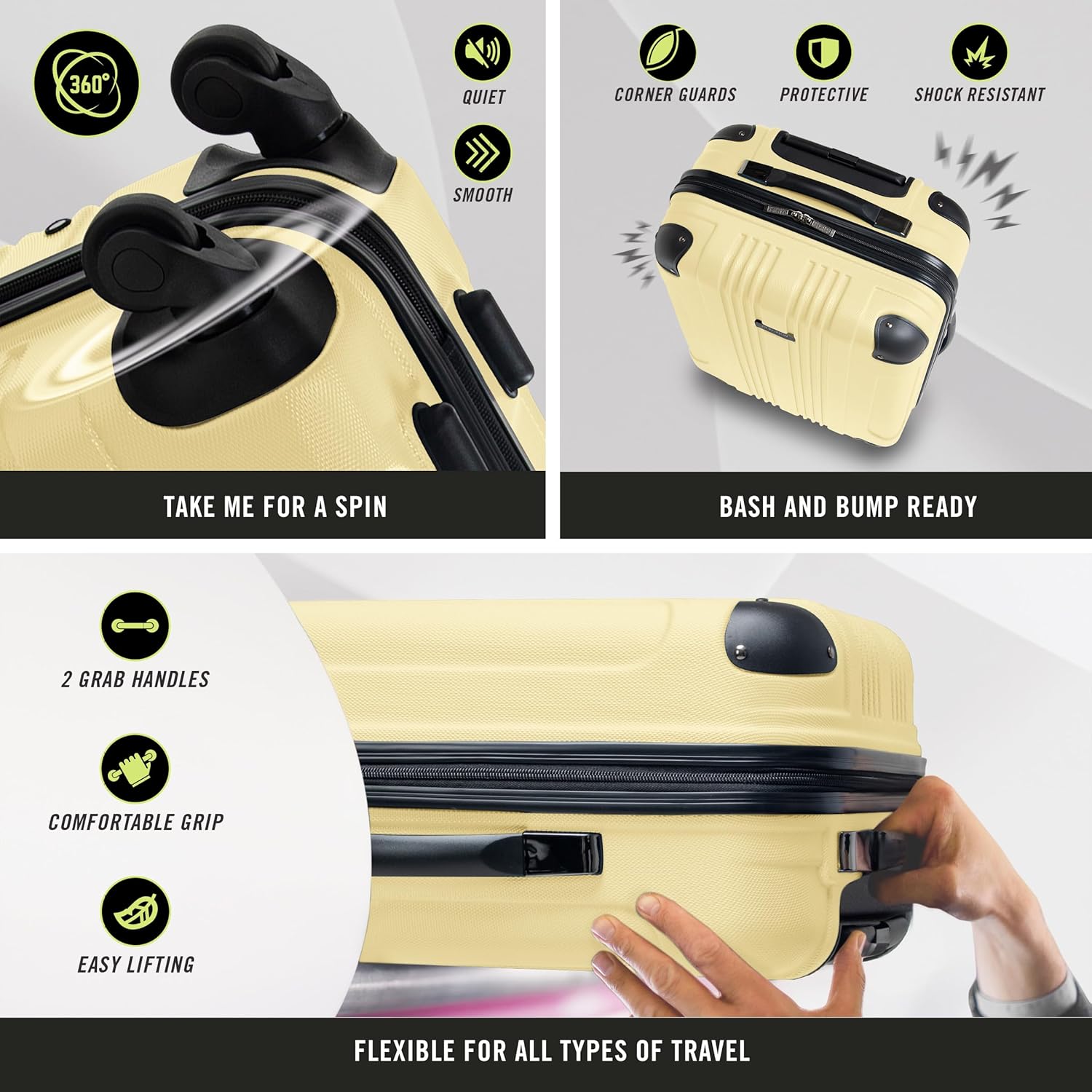 Carry-on expandable suitcase with wheels, yellow, 28 inches