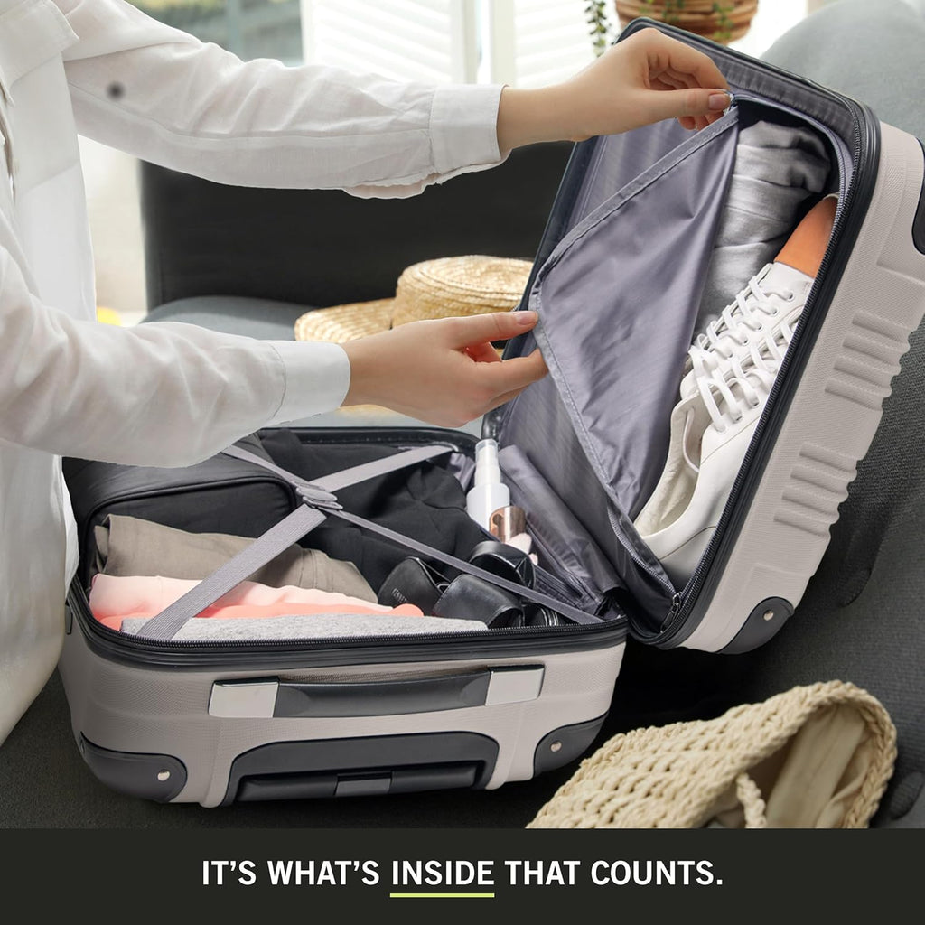 Carry-on expandable suitcase with wheels, Beige, 28 inches