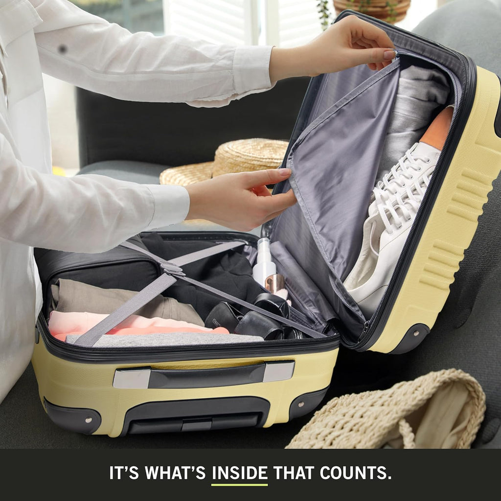 Carry-on expandable suitcase with wheels, yellow, 28 inches